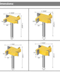 Diagram of Four Piece One Quarter Inch Shank Router Bit Set For Spoilboard Surfacing And Rabbet Slot Grooving With Four Wing Cutters
