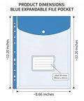 Blue Expandable 11 Hole File Pockets For School And Office, 200 Sheet Capacity, Letter or A4 Size with label slot