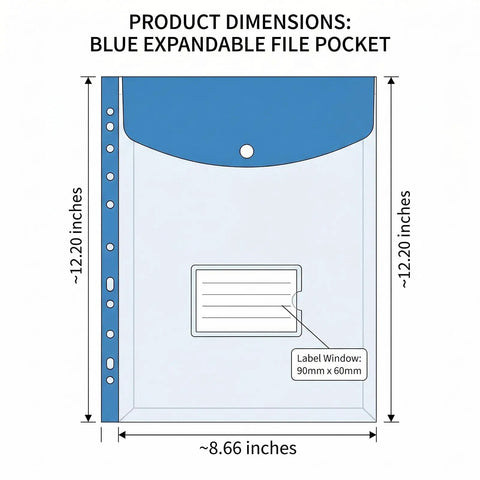 Blue Expandable 11 Hole File Pockets For School And Office, 200 Sheet Capacity, Letter or A4 Size with label slot
