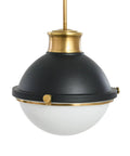 Dope Mid Century Inspired 2-Tone Ceiling Light With Frosted Glass Diffuser, Matte Black Shade And Natural Brass Accents