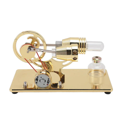 Sterling Engine Model Toy With LED Light For Desktop Science Project And Educational Decor Aluminum Alloy Gold Finish Hands On Thermodynamics Demo For Students And Science Nerds And Hobbyists, gold