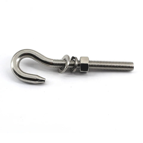 12 Piece M6 Stainless Steel Eye Bolts Kit With Nuts And Washers, Long Shank Threaded Rod Round Hook Eyelets For Indoor And Outdoor Use, Rust Resistant Fasteners Built To Last For Heavy Duty Jobs. M6 stainless steel eye bolt with nut and washers