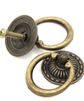 Close-up of Vintage Antique Brass Ring Pull Handles For Cabinets And Drawers, 10 Pack, Zinc Alloy, rust resistant, round disk