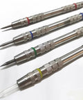 2-9 Mohs Hardness Scratch Tester Pen Kit with Stainless Steel Picks, 4 Pack, Storage Box, Pro-Grade Tool for Testing Minerals, Jewelry, Jade, Glass and Gemstones, Handy, Pocket-Ready Hardness Tester for DIY Hobbyists, four stainless steel pens on white