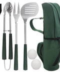 Golf Club Style BBQ Tool Set 7 Piece With Rubber Handles Stainless Steel Grilling Utensils Kit with Storage Bag