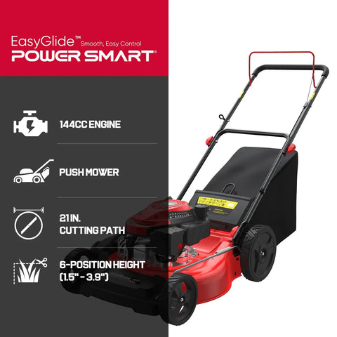 EasyGlide 21 Inch Gas Lawn Mower With 144cc 4 Stroke OHV Engine Push Walk Behind 3 In 1 Mulch Bag Side Discharge Steel Deck