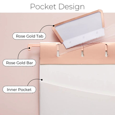 Rose Gold Hanging File Folders With Pockets Letter Size 6 Pack Decorative Cute Office Home School File Folders showing tab and pocket design