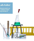 Laboratory setup featuring beakers, test tube rack, and pH strips. Three Pack PH 1-14 Test Paper Strips With Storage Case visible.