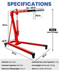 Heavy Duty 5000 Lbs Engine Hoist Cherry Picker with adjustable boom arm, alloy steel, 114 in max lift height, designed for automotive use.