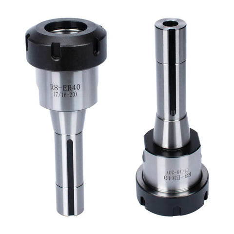 R8 ER40 Collet Chuck Milling Shank Holder With 7/16-20 Drawbar Thread in Hardened Alloy Steel, Side and Front View