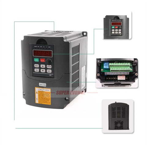 Robust Industrial 2.2Kw Air Cooled Spindle Motor 80Mm For Diy Milling Machines Paired With 2.2Kw 220V Vfd Inverter showing control panel and connections.