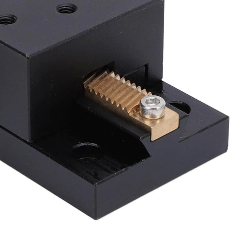 Close-up of Beefy Aluminum Linear Stage with 40mm Stroke Manual Dovetail Sliding Platform, highlighting precision roller bearings.