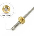 Two Pack 300mm TR8x4 Lead Screws With Copper Nut For Z Axis CNC And 3D Printers, Acme Thread, 8mm Diameter, 4mm Lead, SUS304 Stainless Steel, 4 Holes For Mounting. Close-up of TR8x4 lead screw with copper nut