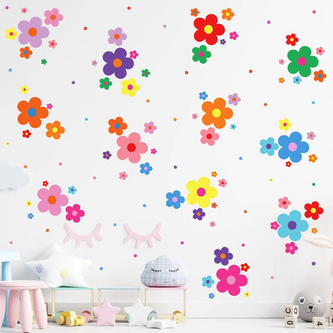 288 Piece Flower Wall Sticker Set Colorful Floral Vinyl Decals For Nursery And Bedroom Peel And Stick Y2K Aesthetic Decor