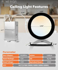 12 Pack 4 Inch Black LED Recessed Lights Kit With Junction Box Dimmable 5CCT From 2700K To 6000K shown with product dimensions and specifications.