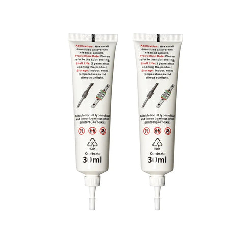 Two tubes of Premium 30ml 3D Printer Lubricating Oil For Bearings And Linear Rails On X Y Axis Smooth Motion Reduced Wear Easy Application.