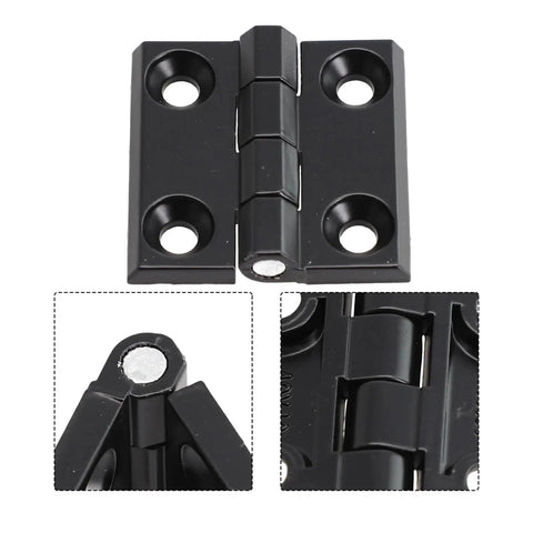 Rotating Concealed Hinges For Doors And Cabinets, Black Butt Hinge Made From Zinc Alloy, shown in close-up and side view