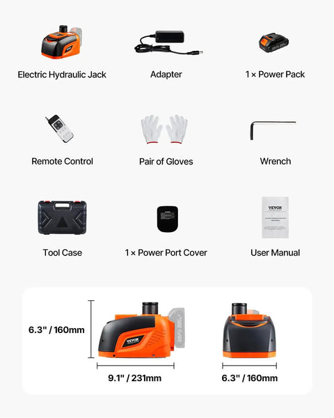 Wireless 5 Ton Electric Car Jack With Remote Control, Cordless Hydraulic Lift components including gloves, tool case, user manual