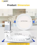 Dimensions of Six Pack 6 Inch Ultra Thin LED Recessed Light With Junction Box 2700K To 6000K Selectable Color Temperature Dimmable.