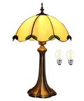 Tiffany Style Table Lamp With Yellow Stained Glass, Cozy Glow For Bedroom And Living Room, 12 X 12 X 18 Inches, LED Bulbs Included