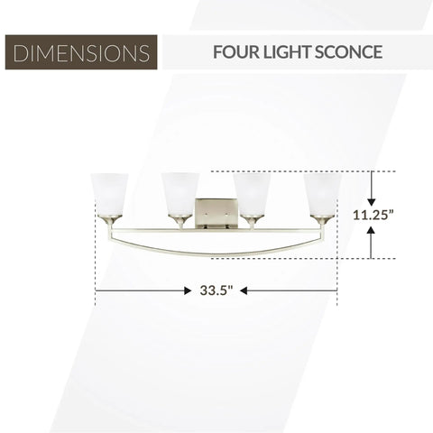 Seagull Four Light Bath Fixture From Hanford Collection In Pewter Finish With Satin Nickel And Black Silver Accents, 400W, dimensions shown