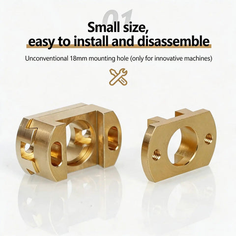 Level Up Your 3D Printer With Premium Brass Oldham Coupler 2 Pack For Ender 3 CR10 Z Axis To Banish Jiggles Improve Motion On T8 Lead Screws Prevent Radial Slip Save On Reprints Anytime Boosting Print Quality For Better Results Today. Brass 18mm coupler parts on white