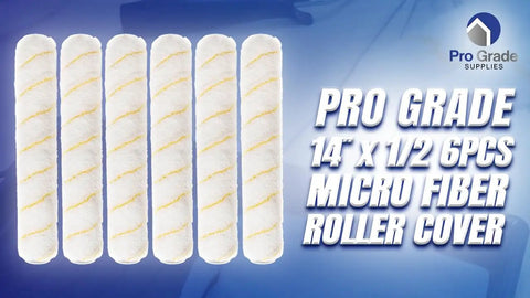 Microfiber Paint Roller Covers 1/2 Inch Nap By 14 Inches, 6 Pack displayed against blue background