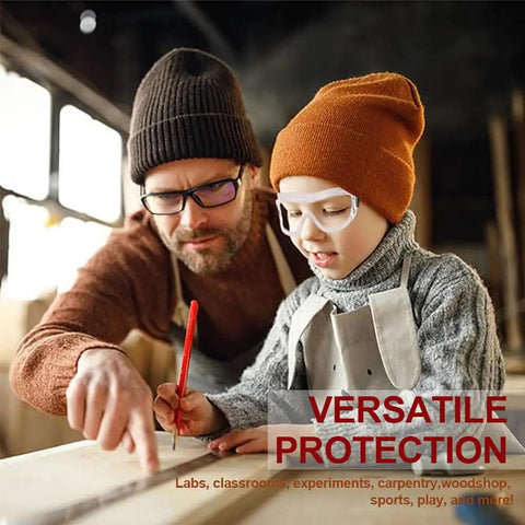 Child wearing Kids Anti Fog Safety Goggles For Science And Nerf Time, Soft Silicone Nose Cushion And Adjustable Headband, woodworking