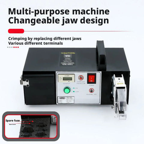 Slick Automatic Electric Terminal Crimping Pliers Featuring Rapid Strip And Cut Action For No Sweat Heavy Duty Automotive Wiring And Seamless Cable Management Solutions with changeable jaw design.