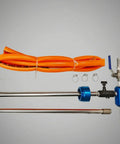 KiBcsLic Automatic Coolant Blending Mixer With Adjustable Inline Design For Cnc Shops And Machine Tools, includes orange hoses and stainless parts.