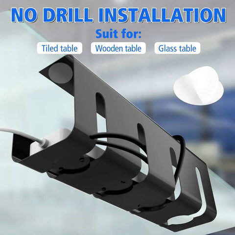 No Drill Desk Cable Tray Set for glass table, 2 pack 15.7 inch steel wire and cord organizer, under desk management system