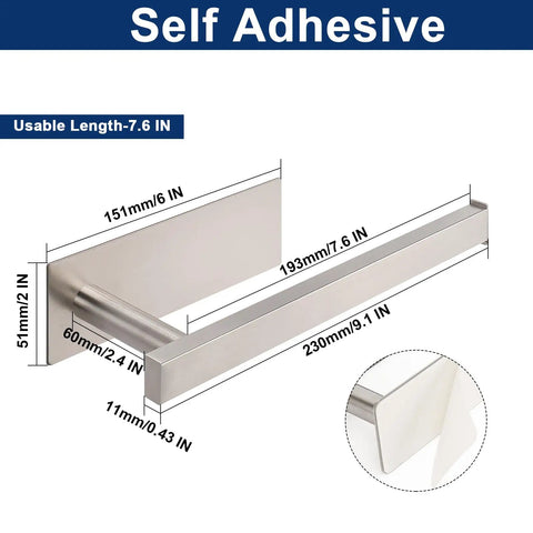 No Drill Self Adhesive Towel Holder 9 Inch Stainless Steel Bar In Brushed Gold Finish Stick On Towel Rack Wall Mount