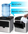 Portable Countertop Ice Maker Pumping Out 55 Lbs Of Irresistible Chewable Bullet Ice Daily Featuring A Sweet Two In One Water Jug Setup with barrel and manual water options.