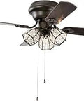 Dope 42 Inch Ceiling Fan With Lights Crystal Lampshades Farmhouse Black Finish With Pull Chain And 5 Reversible Wood Blades