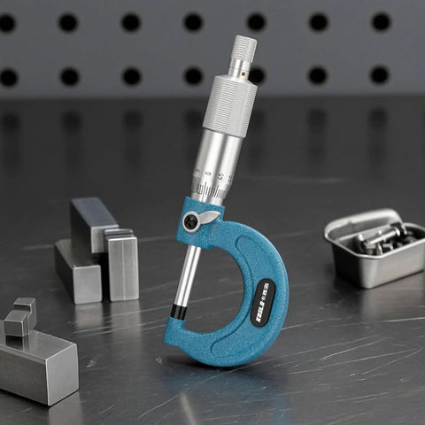 Generic Digital Gauge Precision Caliper Tool Electronic Screen Measurement Device Sturdy Body Construction Knurled Thimble Design Suitable for Workshop Home, Industrial Model 75-100MM on a metal surface.