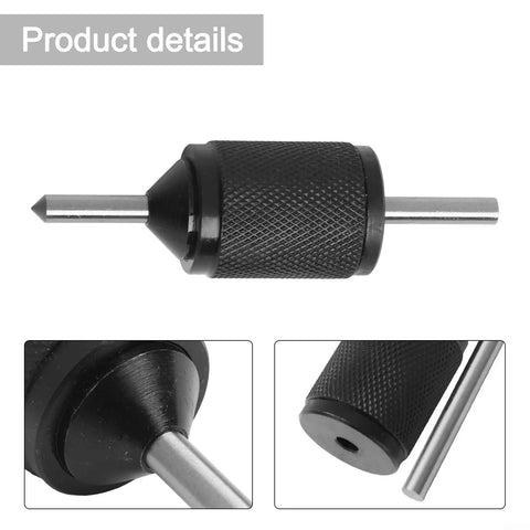 Pro Grade Transfer Center Aligner Punch Set With Hardened Steel Pins, close-up of black metal punch with textured grip.