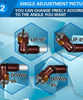 Angle adjustment options for Heavy Duty Extension Rod Spray Gun; shows multiple positions: up 90°, up 45°, down 90°, down 45°.