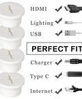 Silicone Cable Grommet Set, 12 Pcs 3/4 Inch Hole Covers for Desk Cable Management, white finish, compatible with HDMI, USB, Type C cables.