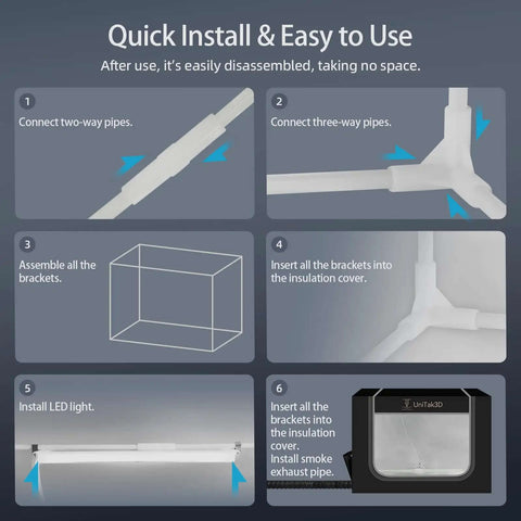 Assembly guide for Large 32.5x23x23 Inch 3D Printer Enclosure With Ventilation For A1 AMS Lite showcasing bracket and LED light setup.