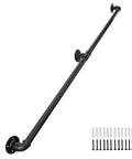 Solid As A Rock 5Ft Galvanized Steel Handrail For Indoor Outdoor Steps with wall mounts and screws for installation.
