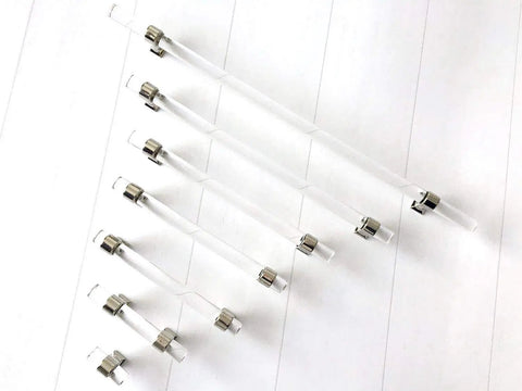 Sleek Lucite Acrylic Cabinet Pulls in Clear Chrome Finish, 4.75 Inch Center-To-Center, displayed on a white background.