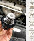 Tight Heavy Duty Automotive Coolant Thermostat Replacement High Performance Engine Temp Control fits Acura, stainless housing, 2.36 inch diameter.