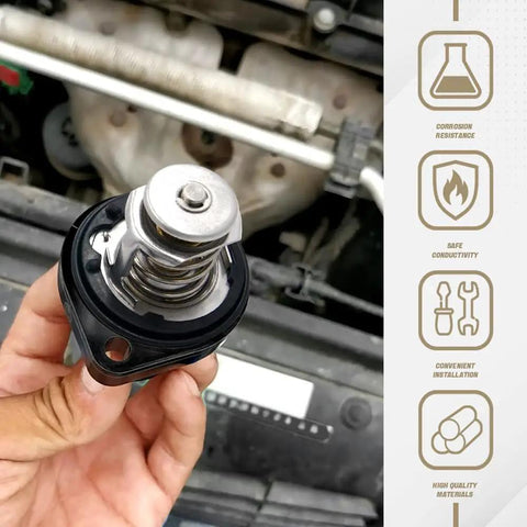 Tight Heavy Duty Automotive Coolant Thermostat Replacement High Performance Engine Temp Control fits Acura, stainless housing, 2.36 inch diameter.