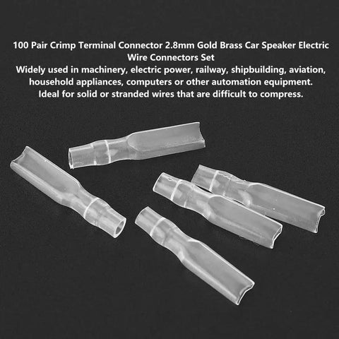 100 Pair Spade Wire Connectors Set With 2 8mm Gold Brass Crimp Terminals For Automotive And Speaker Wiring
