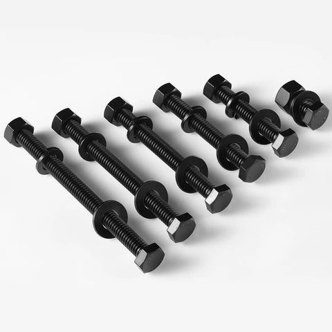 1/4-20 X 6 Inch Hex Head Bolts Kit With Nuts, Flat And Lock Washers, Fully Threaded Black Zinc Plated 304 Stainless Steel 18-8 Set