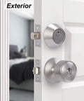 Two Sets Keyed Alike Entry Door Knob And Deadbolt Lock Combo Set For Front Door With Satin Nickel Finish on exterior door