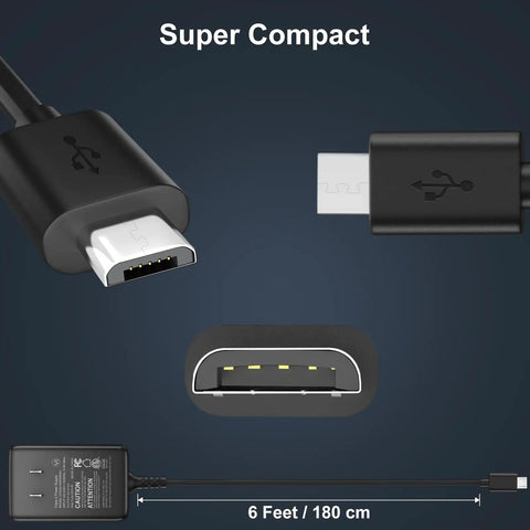 Power Supply 5V 3A Micro USB AC Adapter with 6 feet cord for Pi 3 Model B, close-up on USB connector and adapter.
