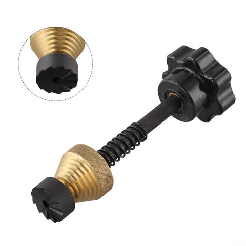The Badass Faucet Reseating Tool With Precision Guide And Twin Steel Cutters To Nix Stubborn Leaks and chip off mineral crust fast for sink and tub repairs, featuring brass cutting head.
