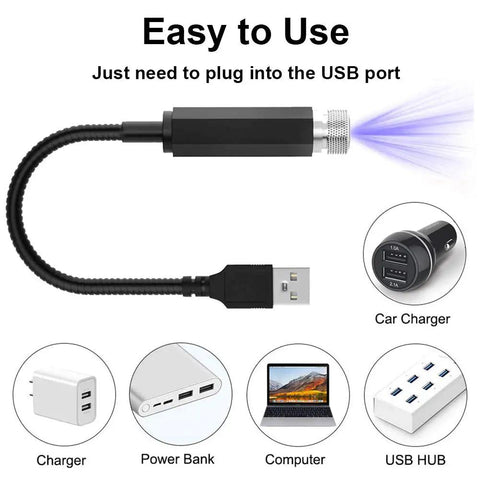 Projector Night Light With Adjustable USB Power, Violet Blue Interior Car Lights, Romantic Auto Roof Ceiling Lamp For Bedroom, Car Or Party Decor, Easy Plug And Play Mood Setter And Atmosphere Creator