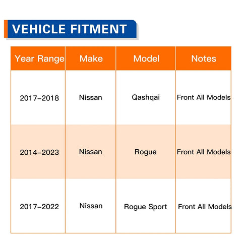 Vehicle fitment chart for Front Wheel Bearing And Hub Assembly 513357 showing Nissan Qashqai 2017-2018, Rogue 2014-2023, Rogue Sport 2017-2022